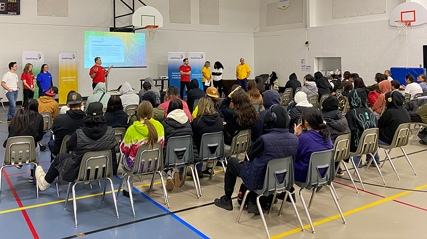 STEM Lunch and Learn 2 Presentation in a school gym