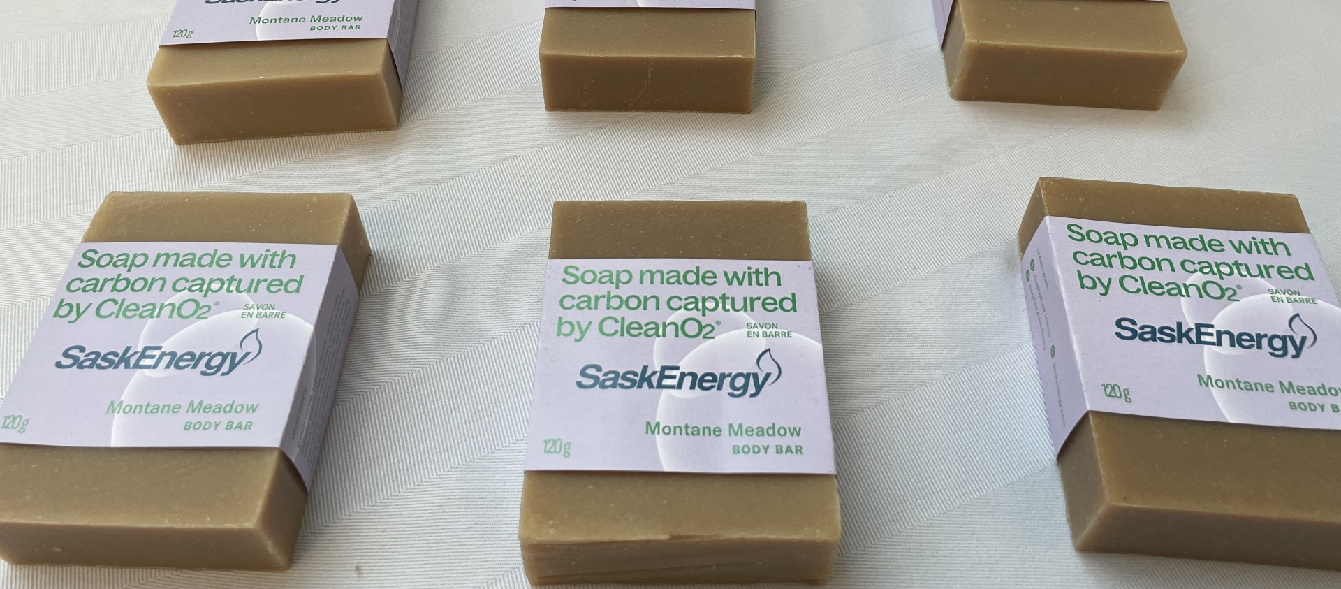 Bars of carbon capture soap laid out on a table. 