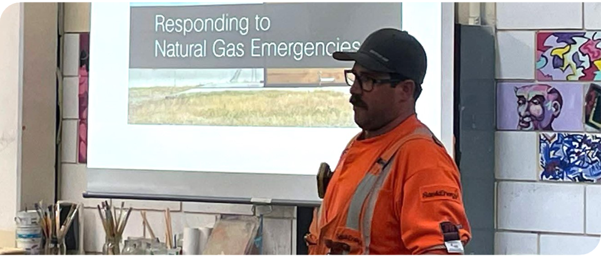 SaskEnergy employee presenting to class