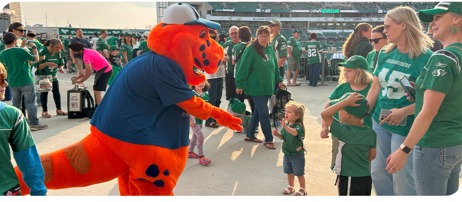Mascot greeting child
