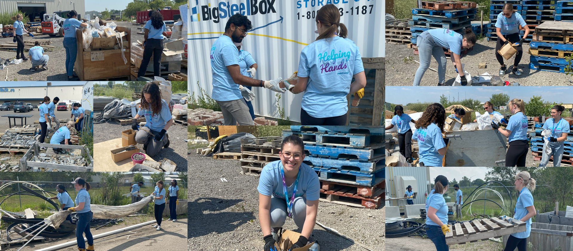 Photo collage of volunteers at Habitat for Humanity