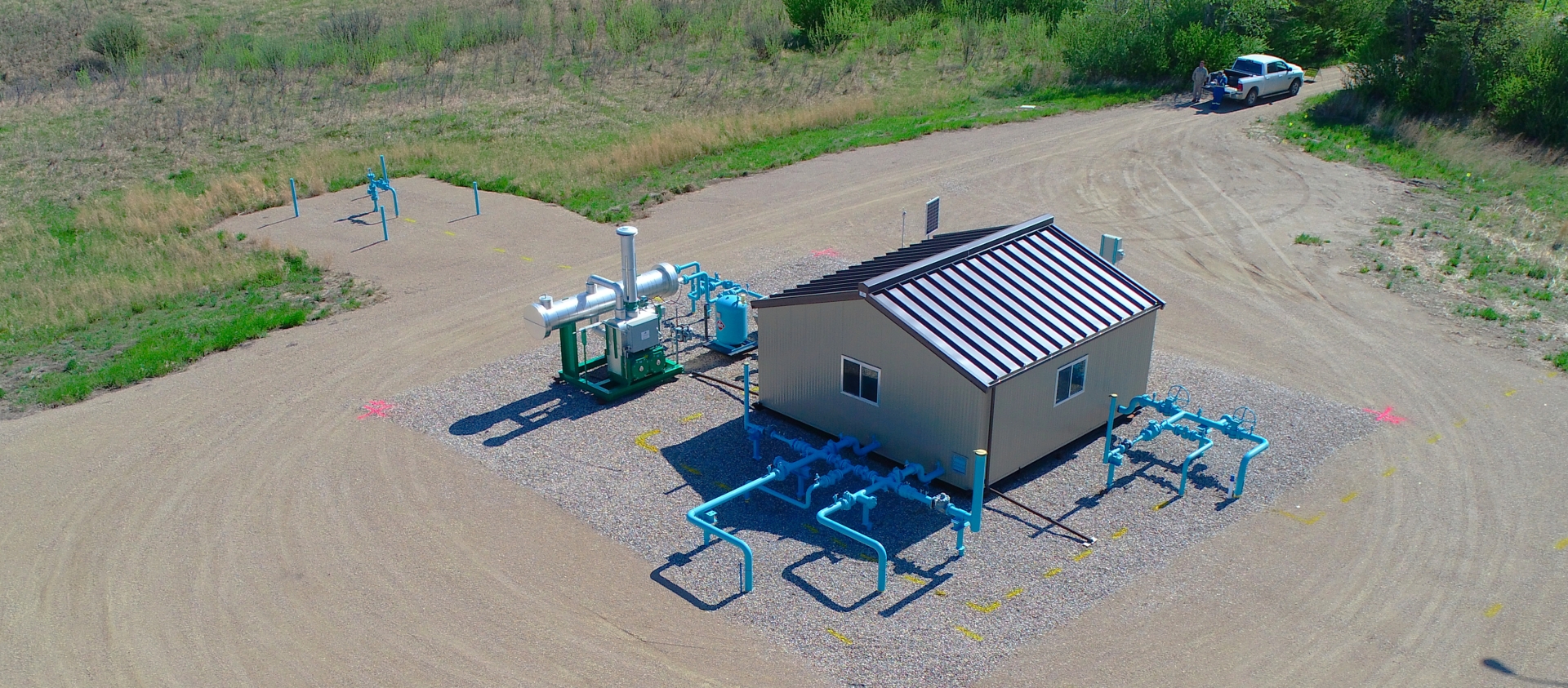 An aerial shot of a SaskEnergy Town Border Station