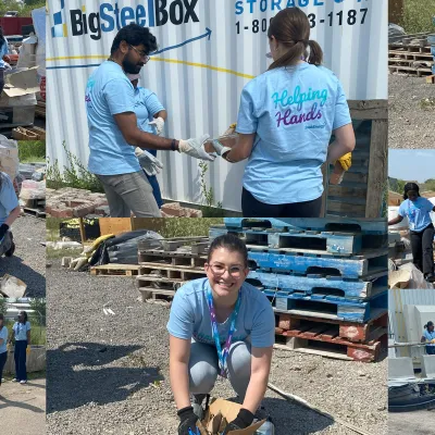 Photo collage of volunteers at Habitat for Humanity