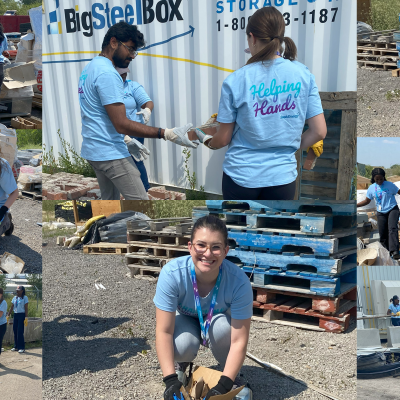 Photo collage of volunteers at Habitat for Humanity