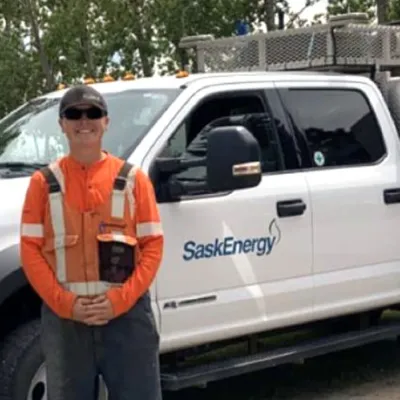 Lucas Sabit on the job as an Equipment Operator for SaskEnergy.