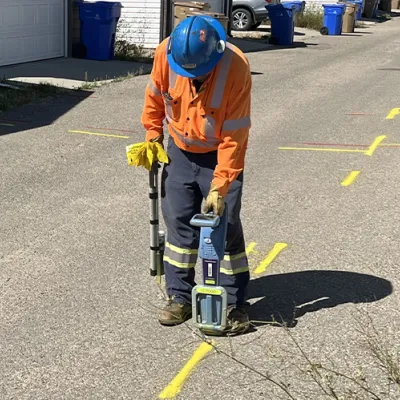 Technician conducting a line locate