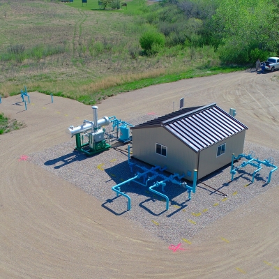 An aerial shot of a SaskEnergy Town Border Station