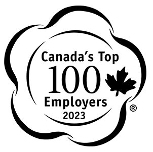 Black logo on white background, reading "Canada's Top 100 Employers 2023"