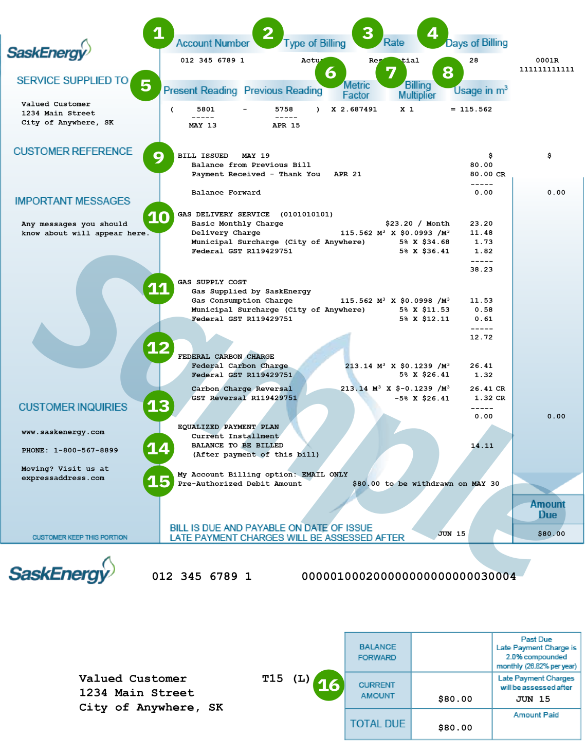 Sample SaskEnergy Residential Bill