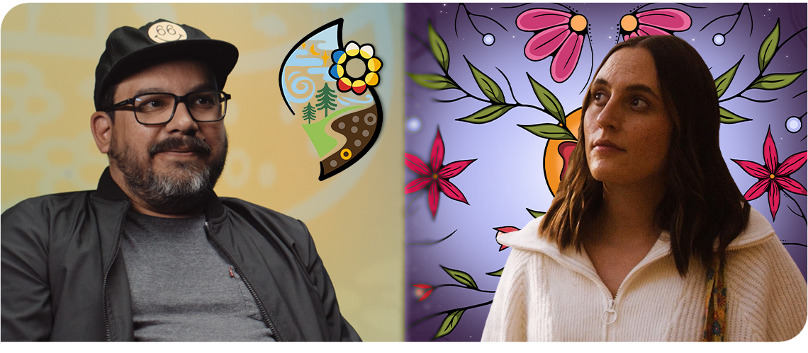 On the left, a man with a beard, glasses and black ballcap. On the right, a woman with shoulder-length brown hair in a white sweater.