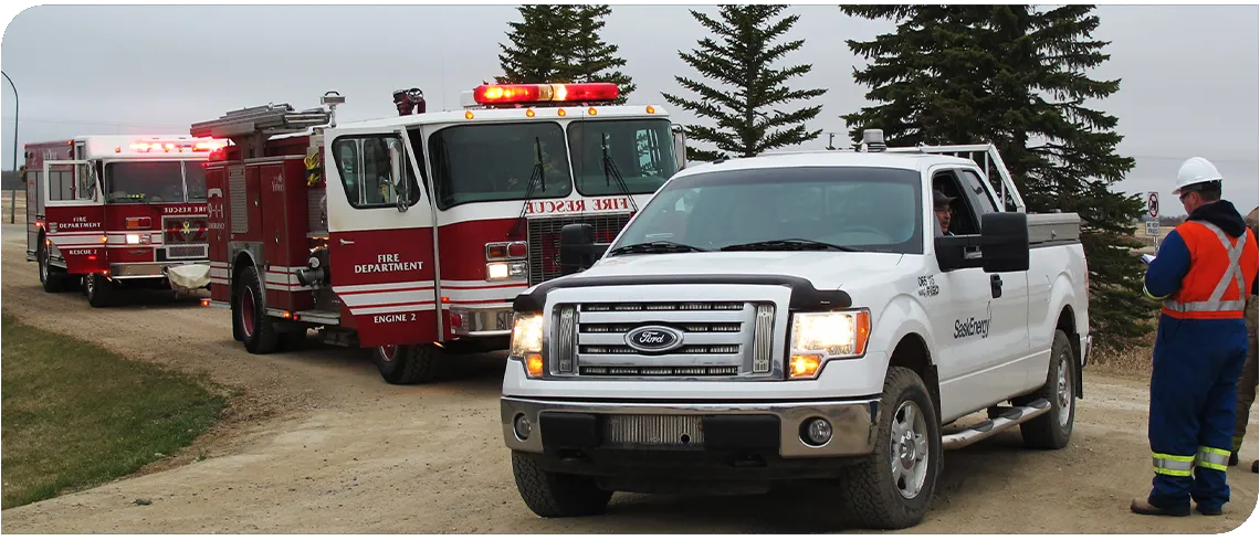 SaskEnergy truck and fire trucks