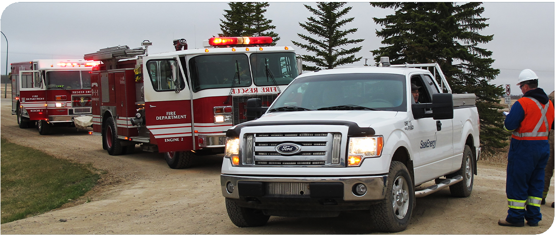 SaskEnergy truck and fire trucks