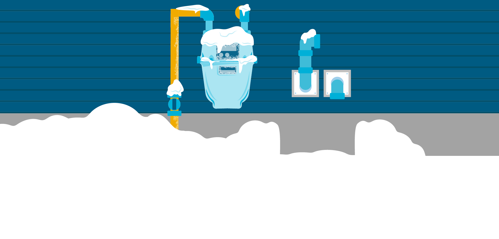 gas meter and vents covered with snow and ice