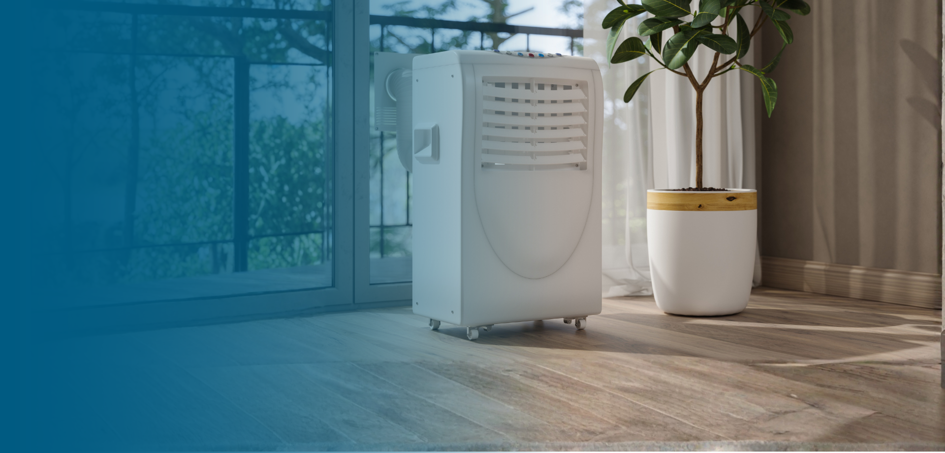 Portable AC unit venting out a window