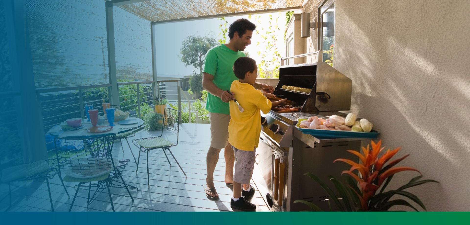 dad and son barbequing